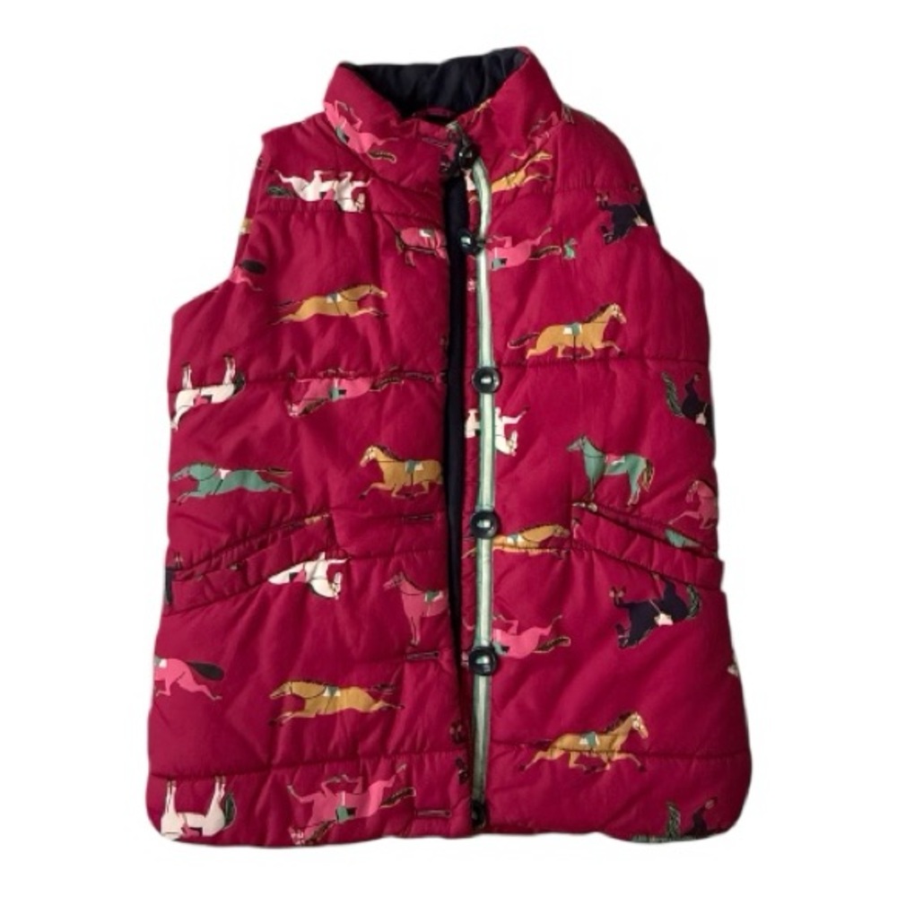 Joules Girls' Burgundy Horse Print Puffer Vest